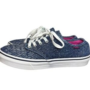 Vans Atwood Low Blue Denim Snakeskin Scale Print Pink Lining Sneakers Womens 9.5